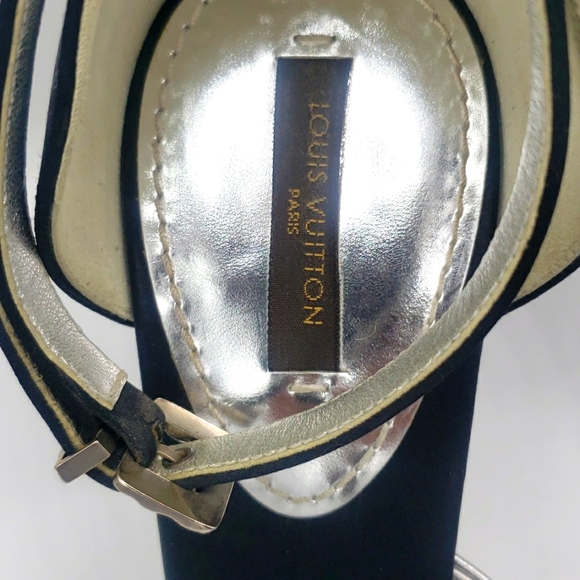 LOUIS VUITTON SIZE 39 OR US 9 COLOR BLACK SATIN SILVER LEATHER AQUA BLUE USED 2X - Picture 14 of 14